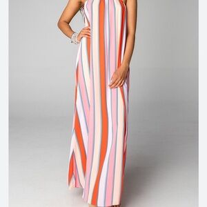 Buddy Love Misha Orange and Pink vertical striped Sleeveless Maxi Dress